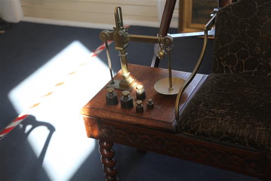 A set of Victorian Young & Co of London oak jockey scales, W.3ft D.1ft 10in. H.2ft 10in.